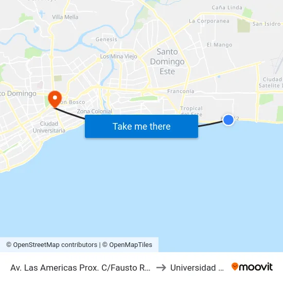 Av. Las Americas Prox. C/Fausto Rodriguez to Universidad Apec map