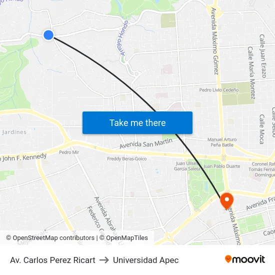 Av. Carlos Perez Ricart to Universidad Apec map