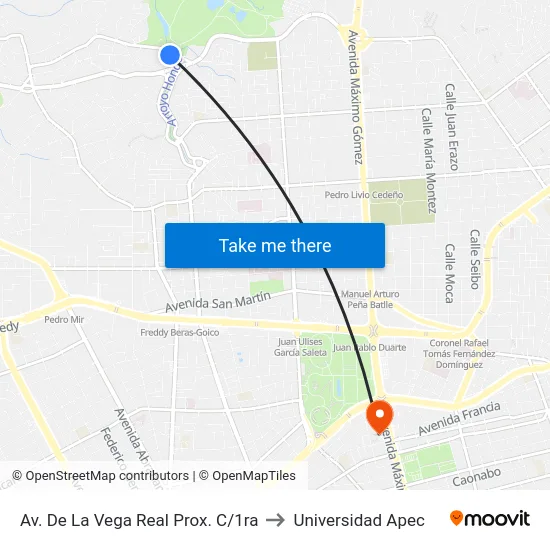 Av. De La Vega Real Prox. C/1ra to Universidad Apec map