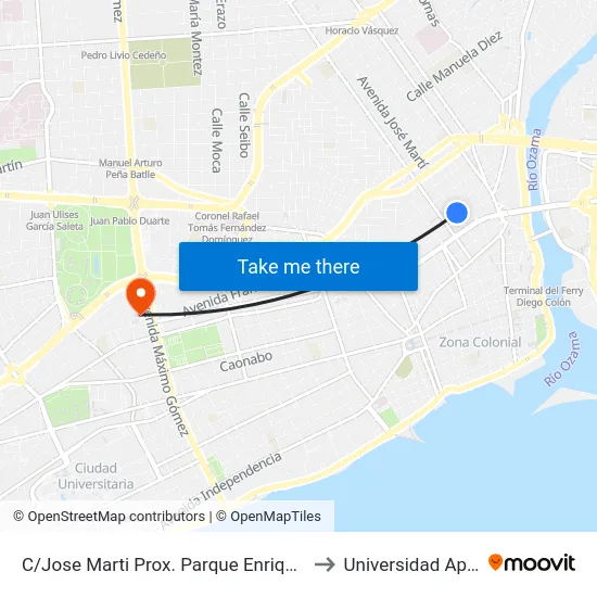 C/Jose Marti Prox. Parque Enriquillo to Universidad Apec map