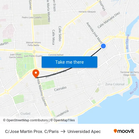 C/Jose Martin Prox. C/Paris to Universidad Apec map