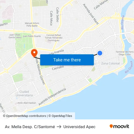 Av. Mella Desp. C/Santomé to Universidad Apec map