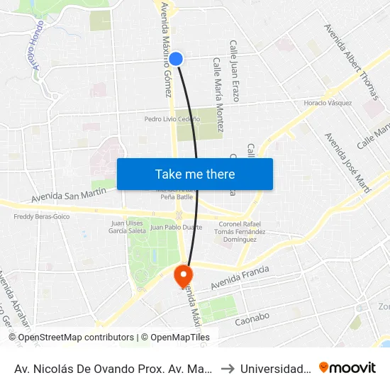Av. Nicolás De Ovando Prox. Av. Maximo Gomez to Universidad Apec map