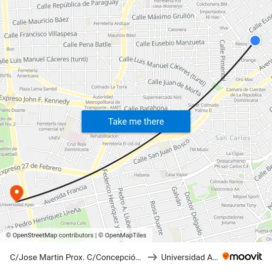 C/Jose Martin Prox. C/Concepción Bona to Universidad Apec map