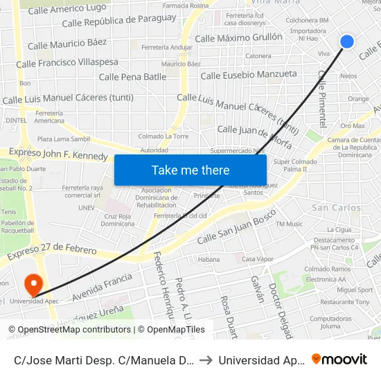 C/Jose Marti Desp. C/Manuela Diez to Universidad Apec map