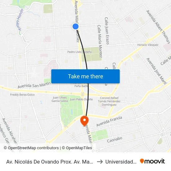 Av. Nicolás De Ovando Prox. Av. Maximo Gomez to Universidad Apec map