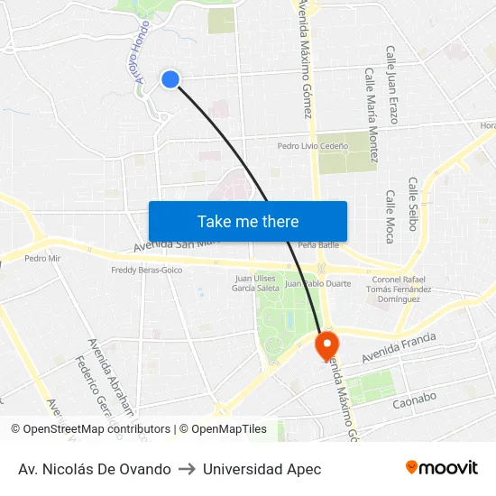 Av. Nicolás De Ovando to Universidad Apec map
