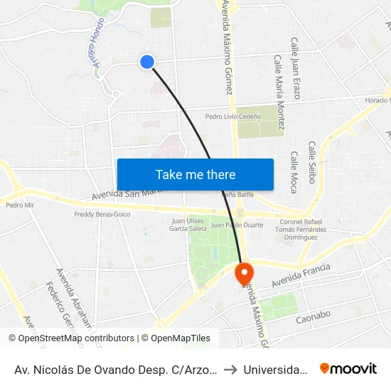 Av. Nicolás De Ovando Desp. C/Arzobispo Romero to Universidad Apec map