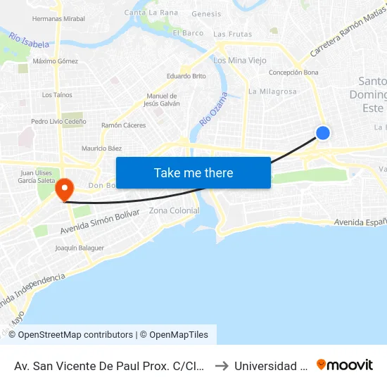 Av. San Vicente De Paul Prox. C/Club Rotario to Universidad Apec map