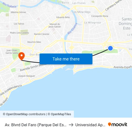 Av. Blvrd Del Faro (Parque Del Este) to Universidad Apec map
