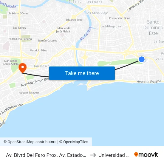 Av. Blvrd Del Faro Prox. Av. Estados Unidos to Universidad Apec map