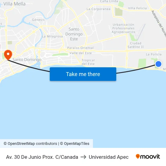 Av. 30 De Junio Prox. C/Canada to Universidad Apec map