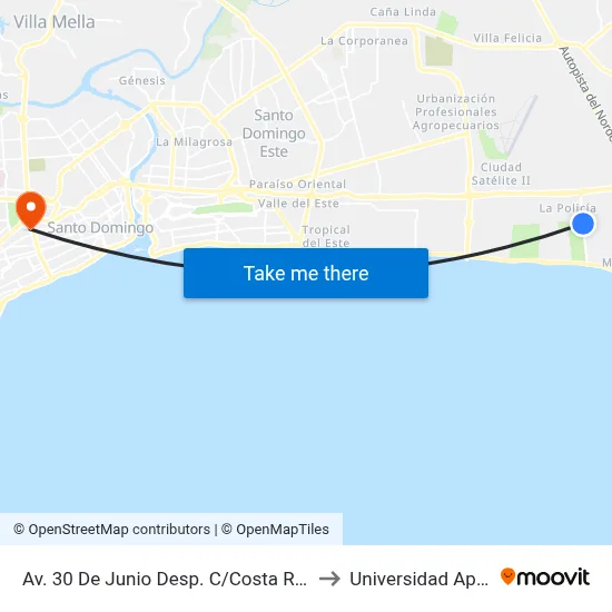 Av. 30 De Junio Desp. C/Costa Rica to Universidad Apec map