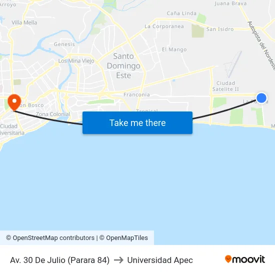 Av. 30 De Julio (Parara 84) to Universidad Apec map