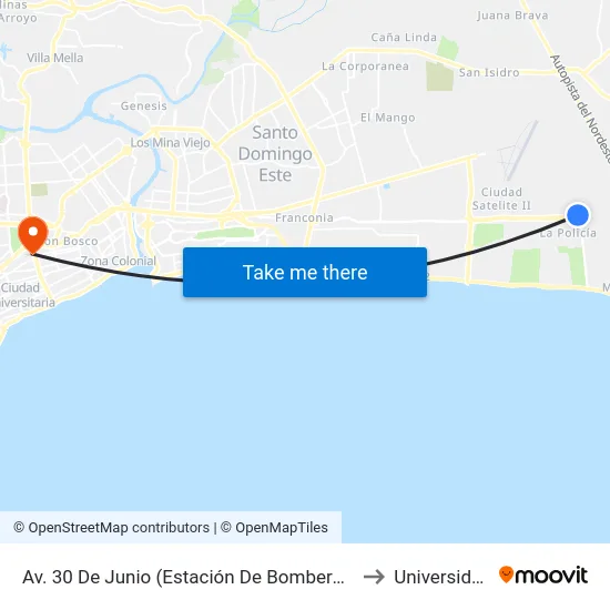 Av. 30 De Junio (Estación De Bomberos Ciudad Juan Bosch) to Universidad Apec map