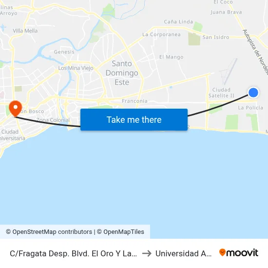 C/Fragata Desp. Blvd. El Oro Y La Paz to Universidad Apec map