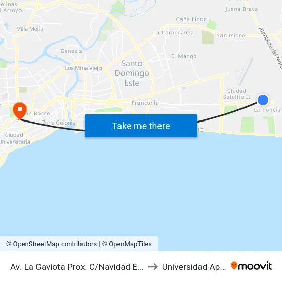 Av. La Gaviota Prox. C/Navidad Este to Universidad Apec map