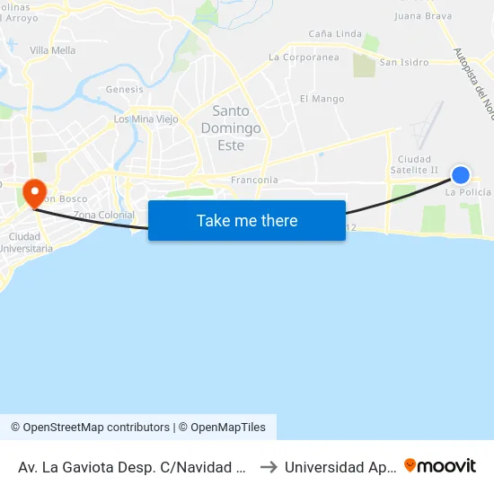 Av. La Gaviota Desp. C/Navidad Este to Universidad Apec map