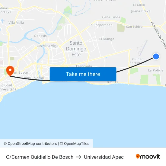 C/Carmen Quidiello De Bosch to Universidad Apec map