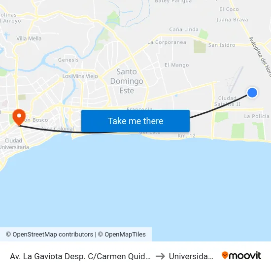 Av. La Gaviota Desp. C/Carmen Quidiello De Bosch to Universidad Apec map