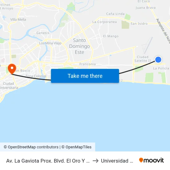 Av. La Gaviota Prox. Blvd. El Oro Y La Paz to Universidad Apec map