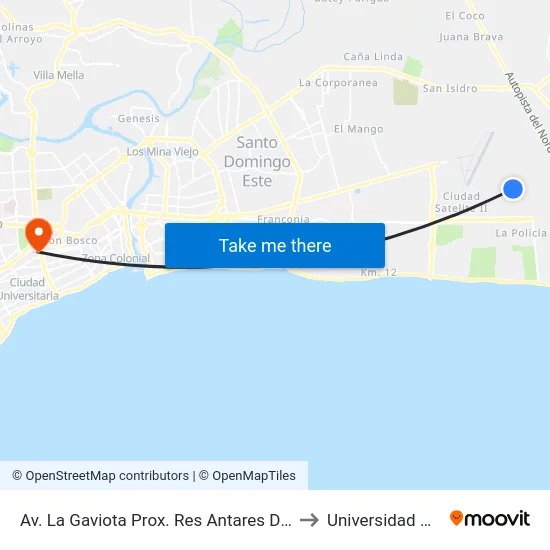 Av. La Gaviota Prox. Res Antares Del Este to Universidad Apec map