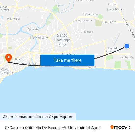 C/Carmen Quidiello De Bosch to Universidad Apec map
