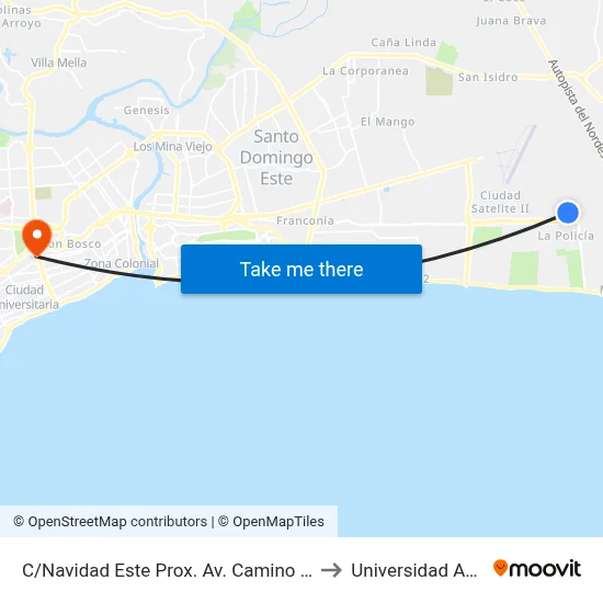 C/Navidad Este Prox. Av. Camino Real to Universidad Apec map