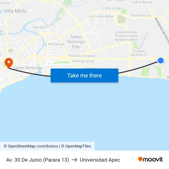 Av. 30 De Junio (Parara 13) to Universidad Apec map