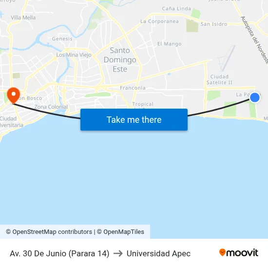Av. 30 De Junio (Parara 14) to Universidad Apec map
