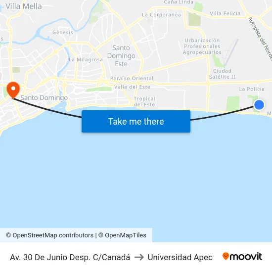 Av. 30 De Junio Desp. C/Canadá to Universidad Apec map