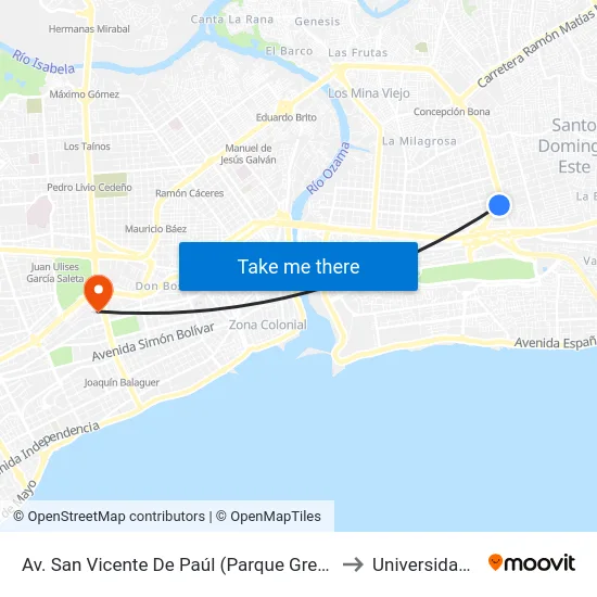 Av. San Vicente De Paúl (Parque Gregorio Luperon) to Universidad Apec map