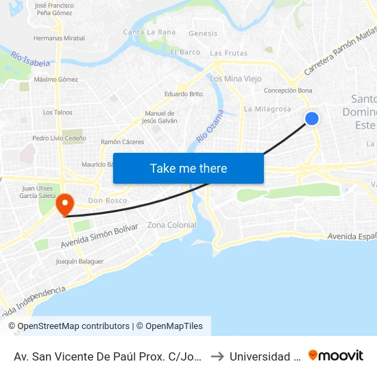 Av. San Vicente De Paúl Prox. C/Jose Cabrera to Universidad Apec map