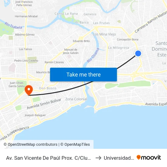Av. San Vicente De Paúl Prox. C/Club Activo 20-30 to Universidad Apec map