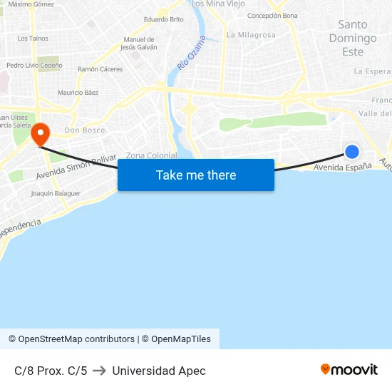 C/8 Prox. C/5 to Universidad Apec map