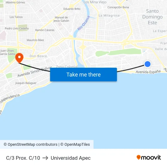 C/3 Prox. C/10 to Universidad Apec map