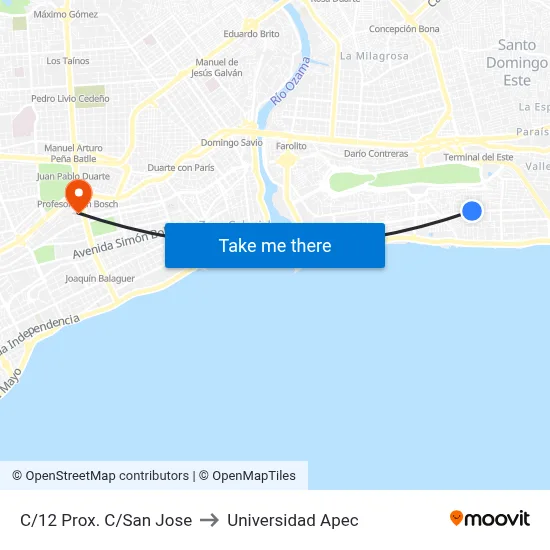 C/12 Prox. C/San Jose to Universidad Apec map