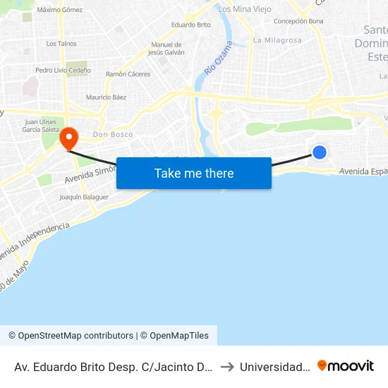 Av. Eduardo Brito Desp. C/Jacinto De Los Santos to Universidad Apec map