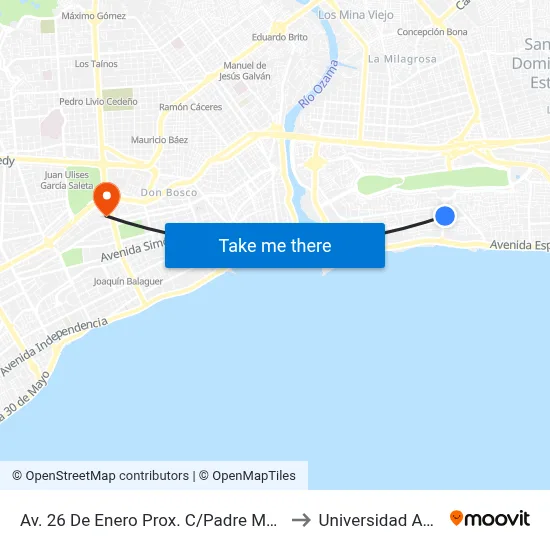 Av. 26 De Enero Prox. C/Padre Martin to Universidad Apec map