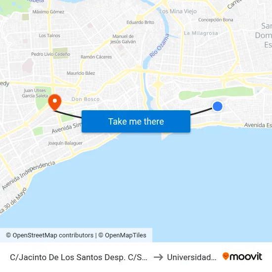 C/Jacinto De Los Santos Desp. C/Sagrario Diaz to Universidad Apec map