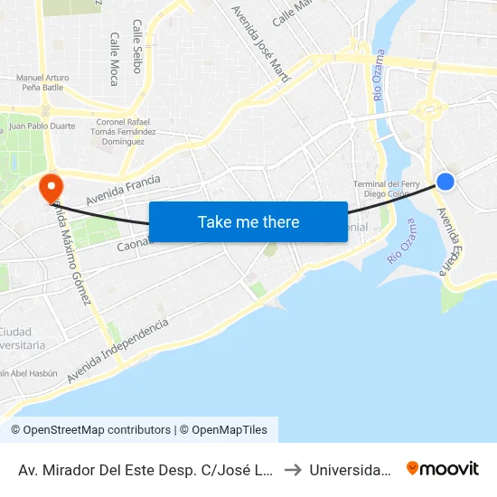 Av. Mirador Del Este Desp. C/José Lebrón Morales to Universidad Apec map