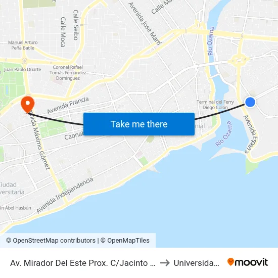 Av. Mirador Del Este Prox. C/Jacinto De Los Santos to Universidad Apec map