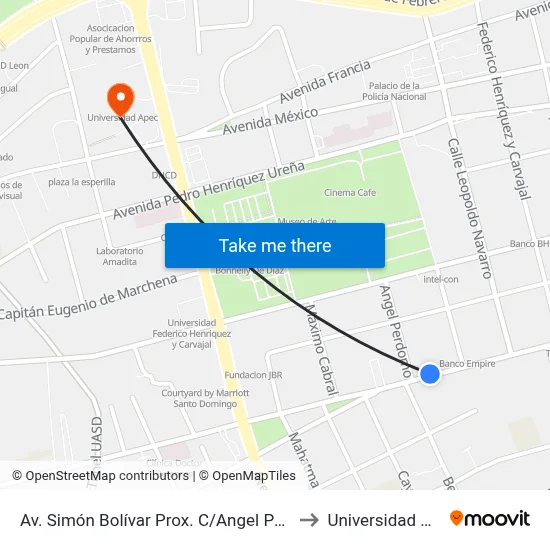 Av. Simón Bolívar Prox. C/Angel Perdomo to Universidad Apec map