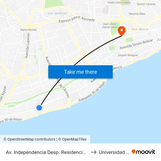 Av. Independencia Desp. Residencial Doña Dilia to Universidad Apec map