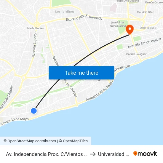 Av. Independencia Prox. C/Vientos Del Este to Universidad Apec map