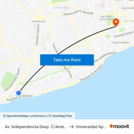 Av. Independencia Desp. C/Ambar to Universidad Apec map