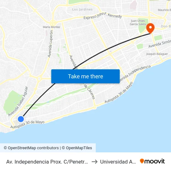 Av. Independencia Prox. C/Penetracion to Universidad Apec map