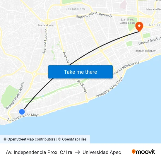 Av. Independencia Prox. C/1ra to Universidad Apec map