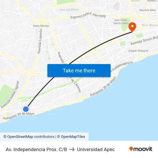 Av. Independencia Prox. C/B to Universidad Apec map