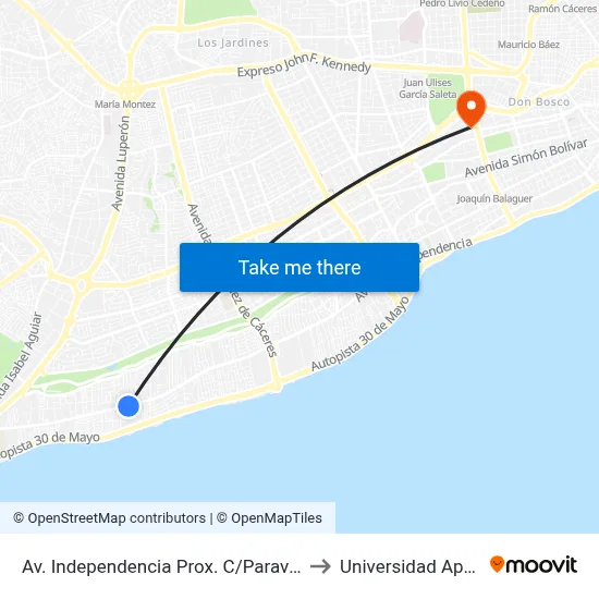 Av. Independencia Prox. C/Paraver to Universidad Apec map